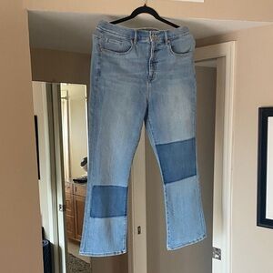 LOFT Light Blue Cropped Flare Jeans with Dark Blue Accents